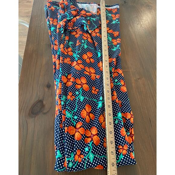 Lularoe Anna Dress Large Navy White Dot w/orange Floral Fall EUC - Picture 6 of 8